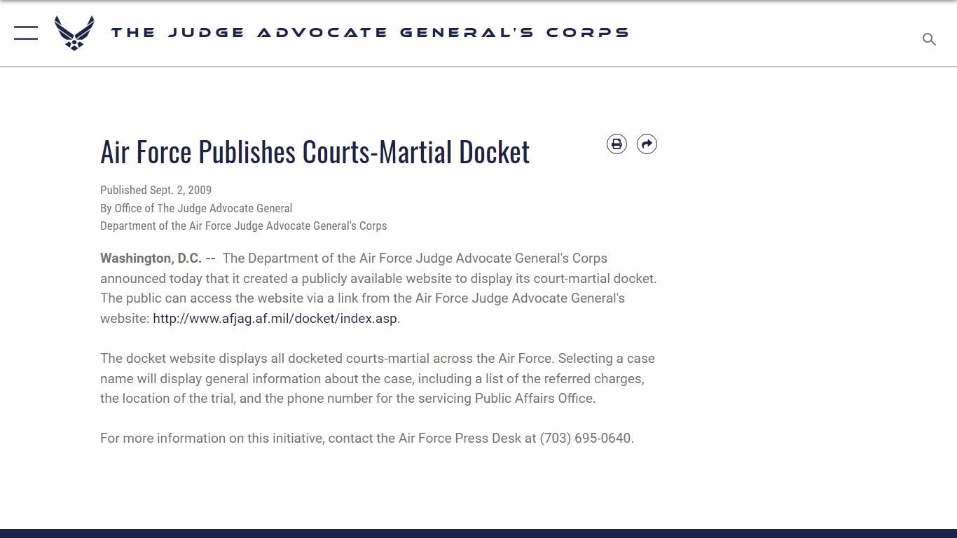 Air Force Publishes Courts-Martial Docket > The Judge Advocate General ...